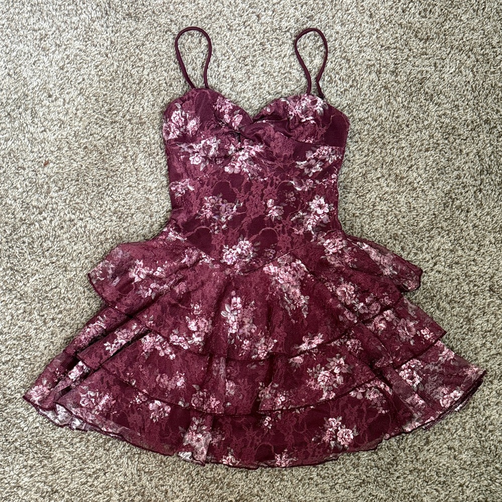 Windsor Burgundy Floral Layered Kids Dress
